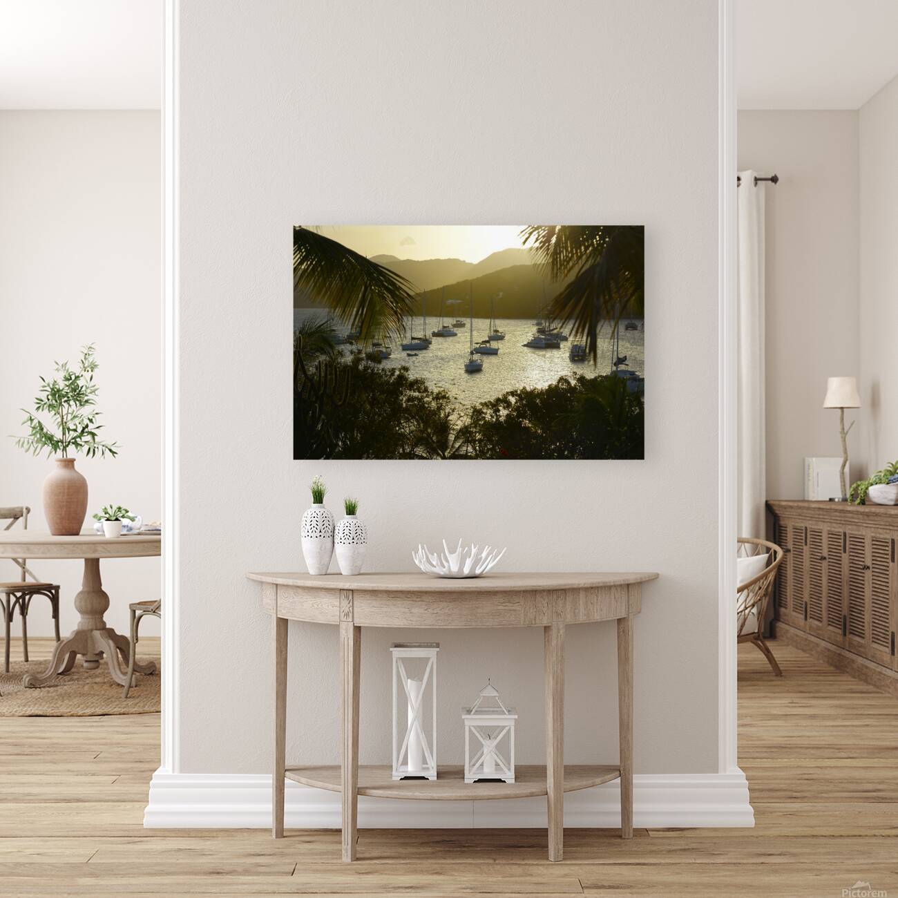 Catamarans and sailboats at the anchorage at Pussers Marina Cay Reproduction