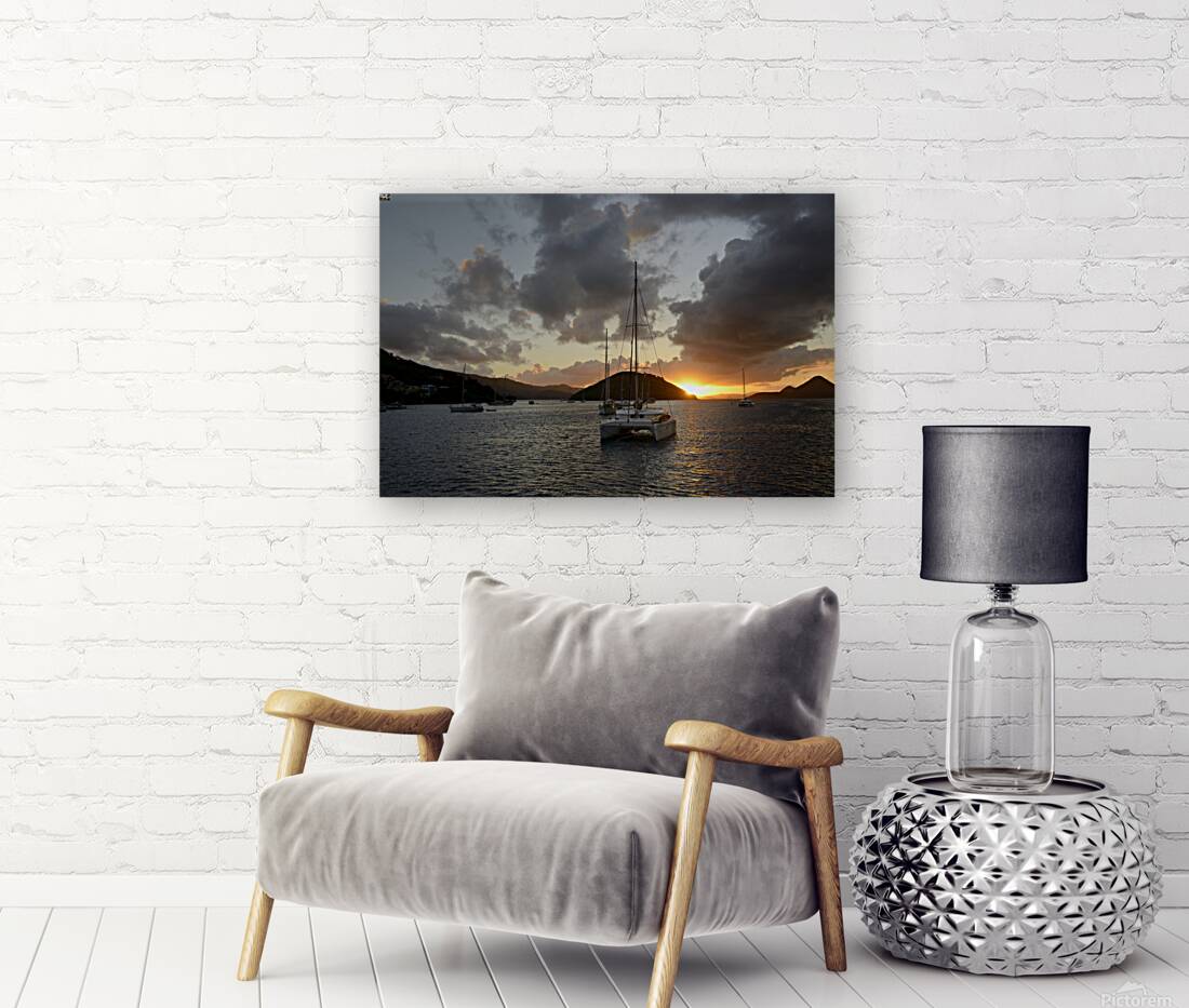 Caribbean sunset with catamarans and sailboats  Reproduction