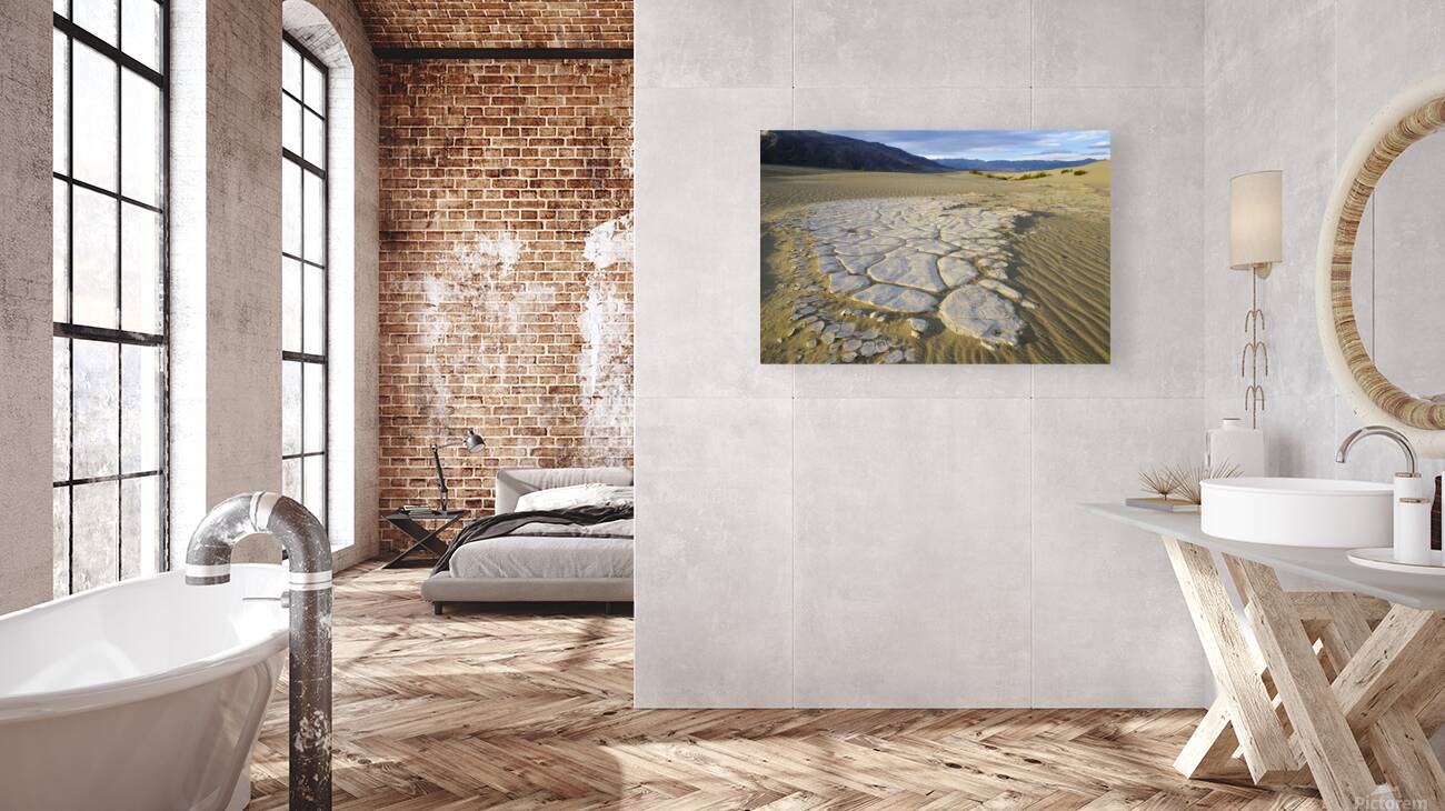 Dried mud exposed on the rippled sand - Mesquite Flat Sand Dunes Reproduction