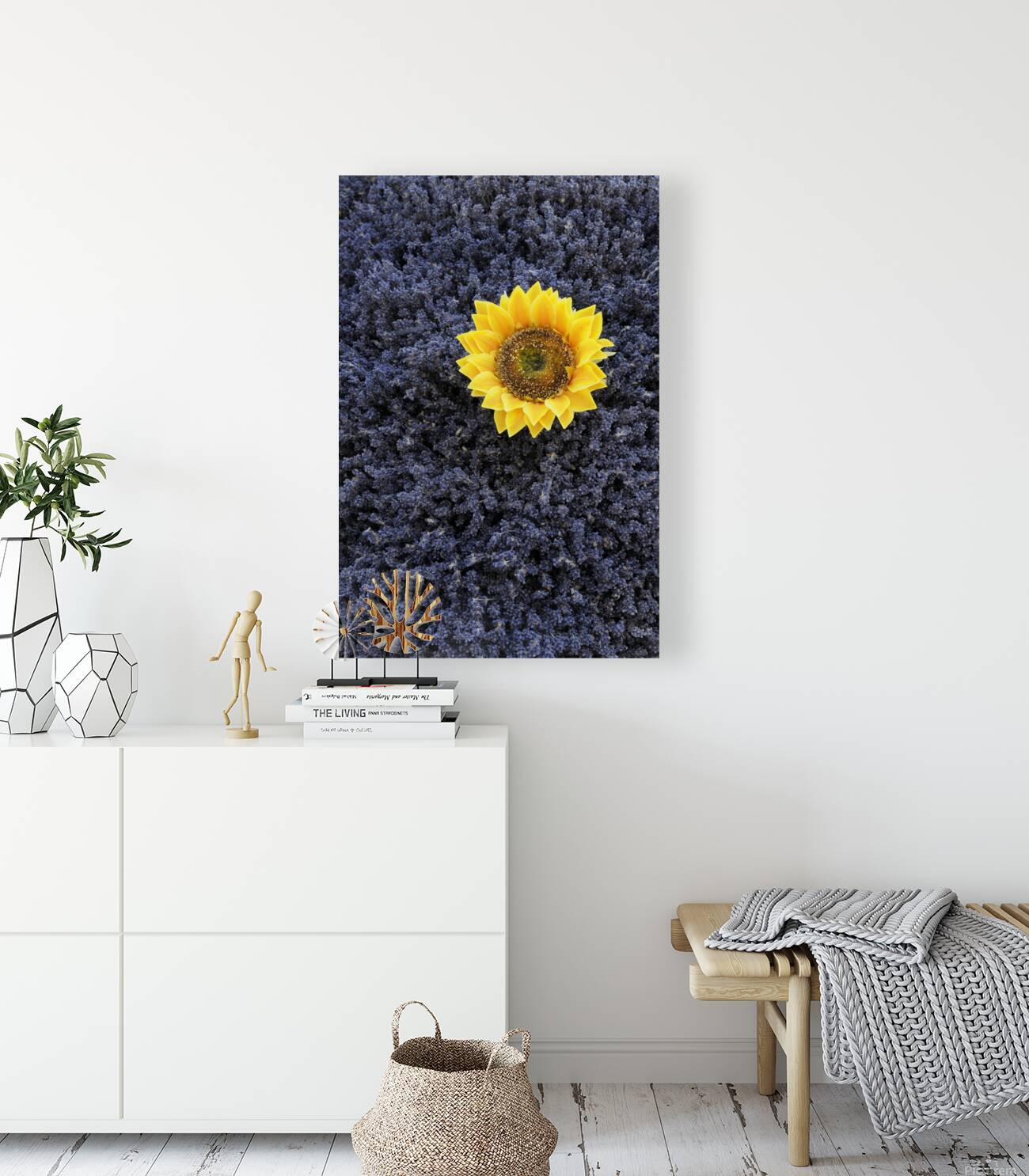Dried sunflower with lavender flowers Reproduction