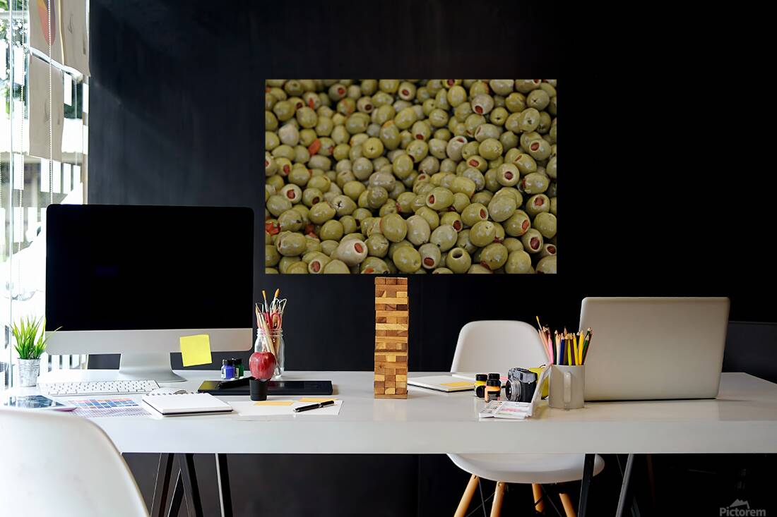 Green olives with pimentos been sold in bulk Lourmarin Reproduction