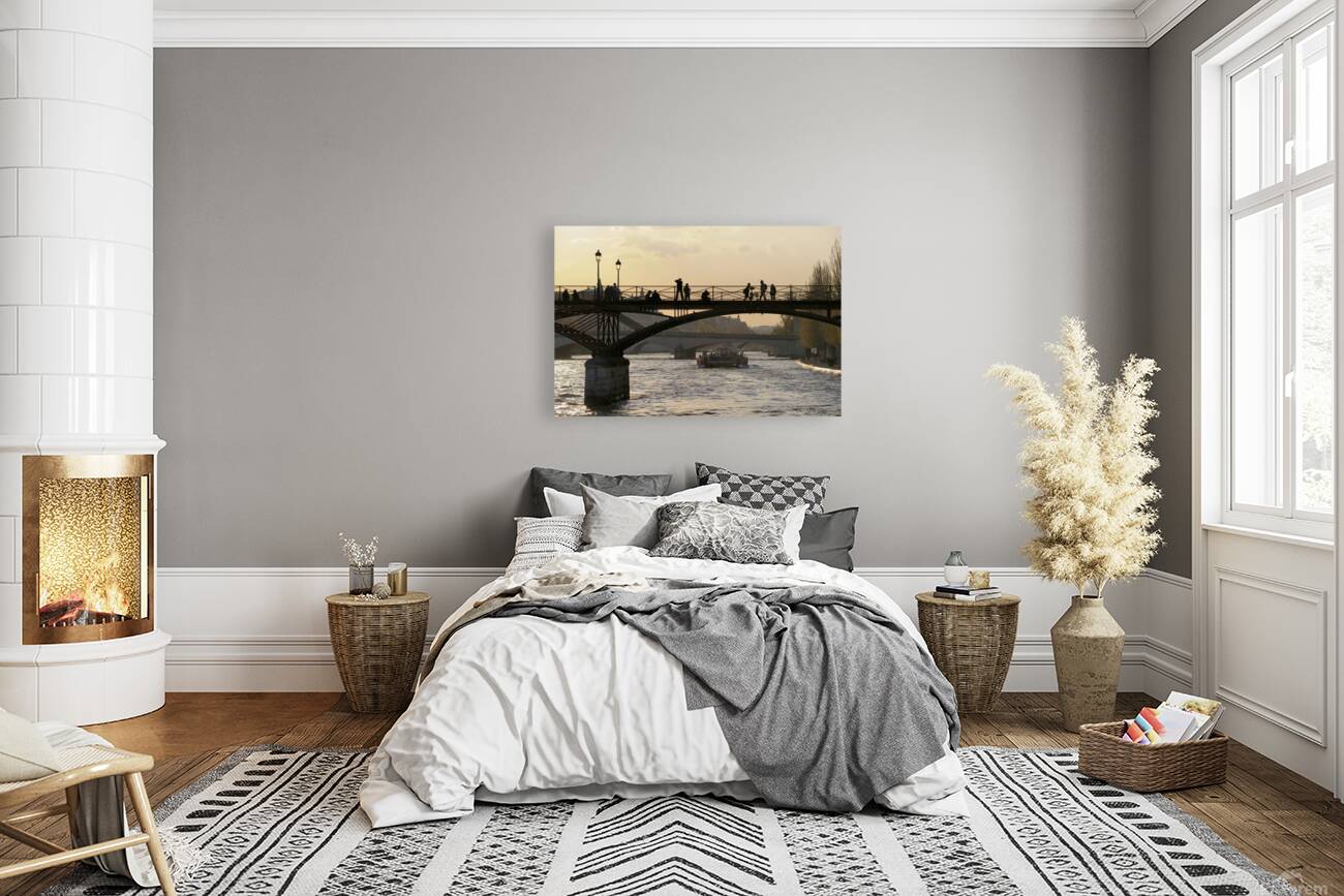 People taking in the view from Pont des Arts. Paris Reproduction