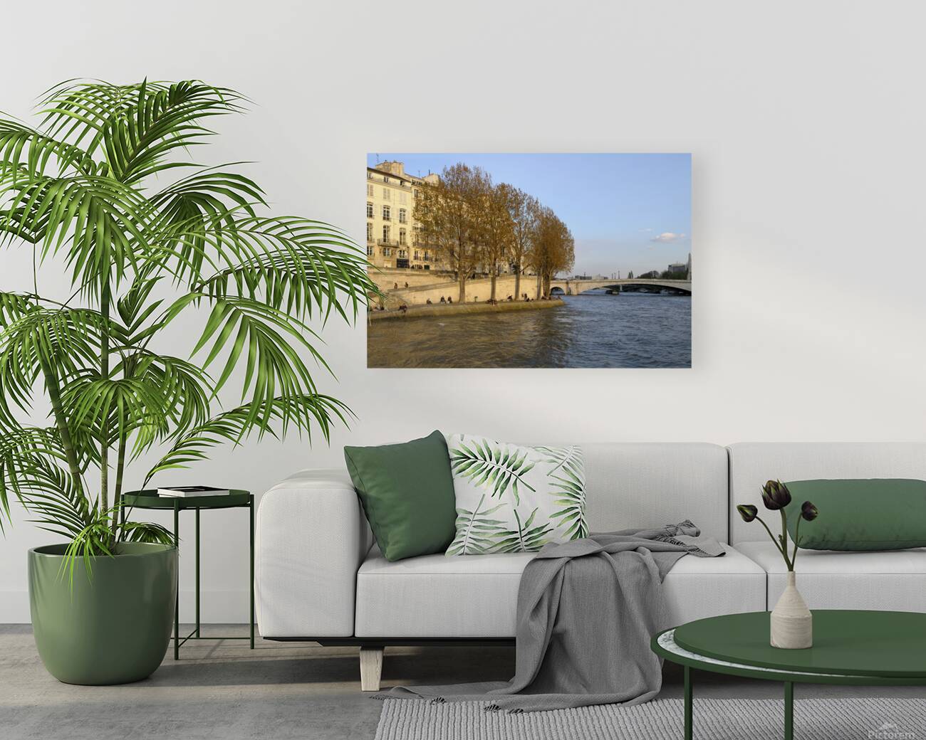 Seine River bank at sunset Paris Reproduction