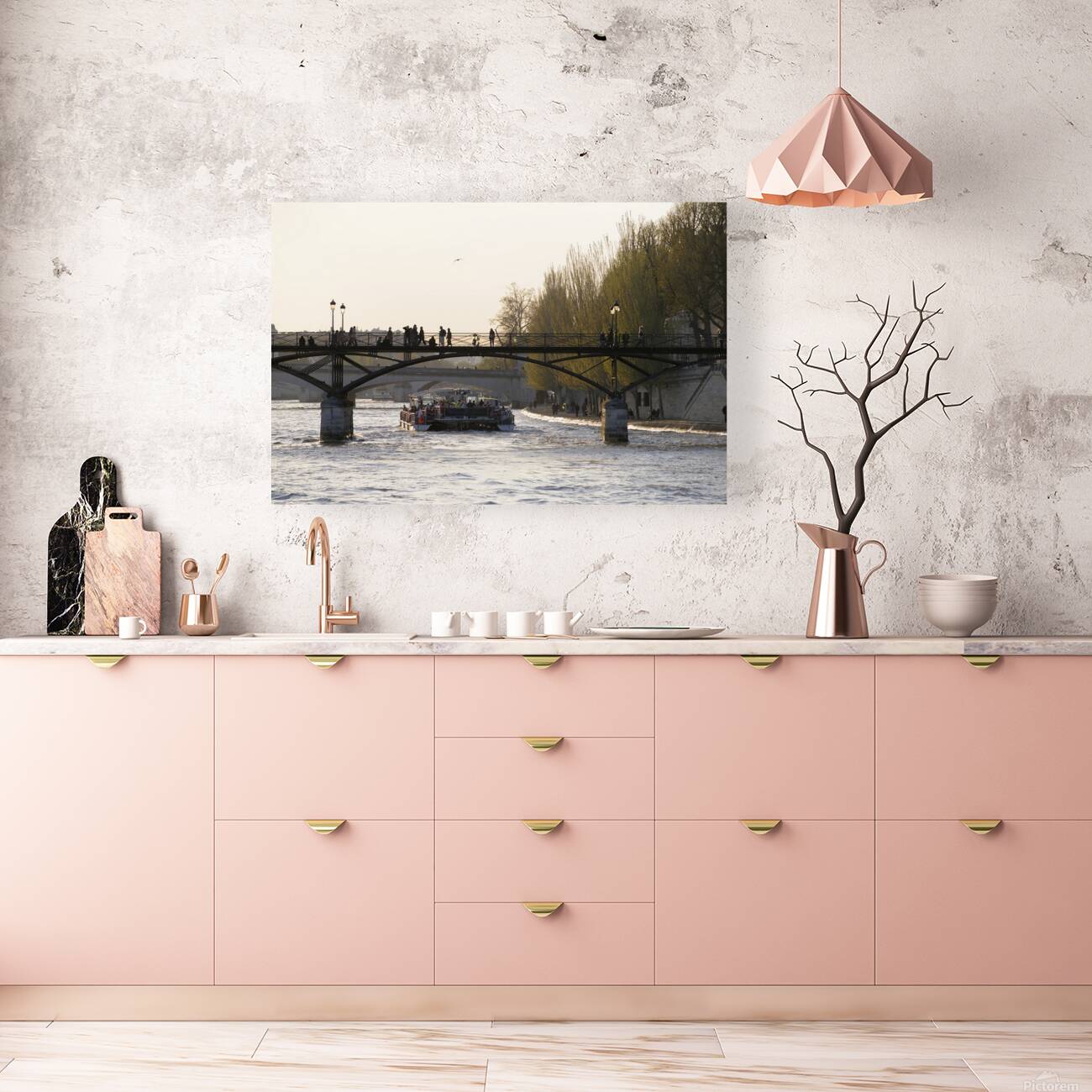 Tourist boat passing under Pont des Arts. Paris Reproduction