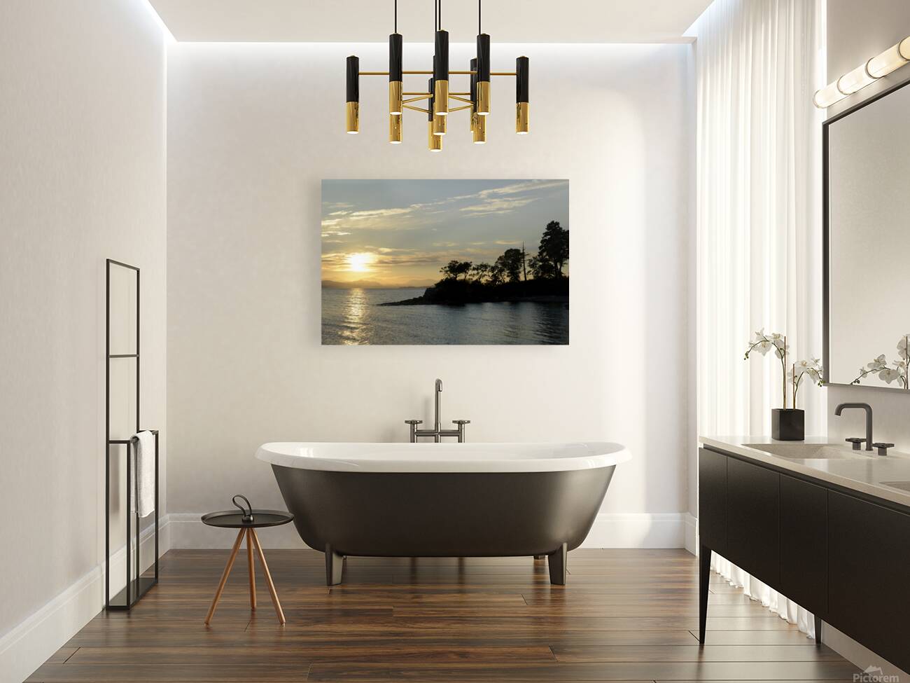 Sunset over Vancouver Island with silhouetted trees Reproduction