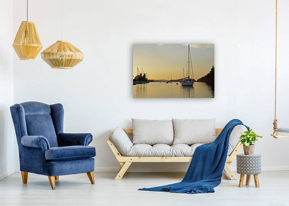 Sea kayaker and anchored boats in Princess Bay Reproduction