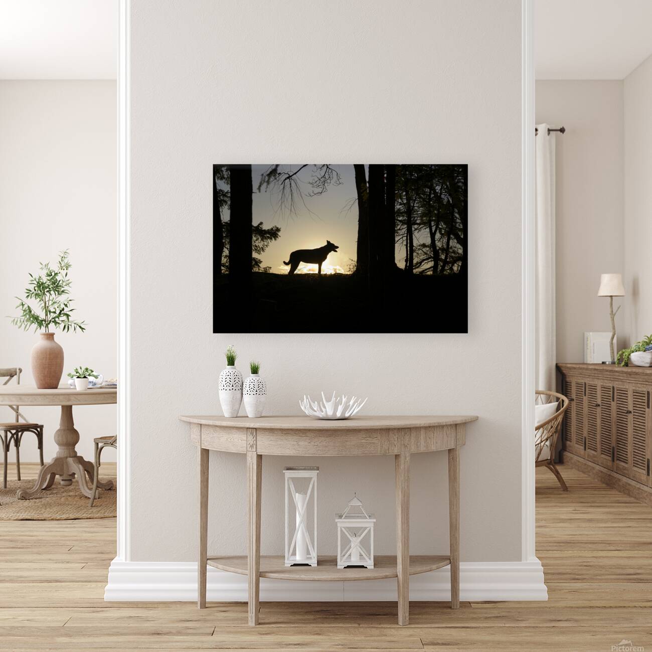 Large dog silhouetted at sunset - Wallace Island Reproduction