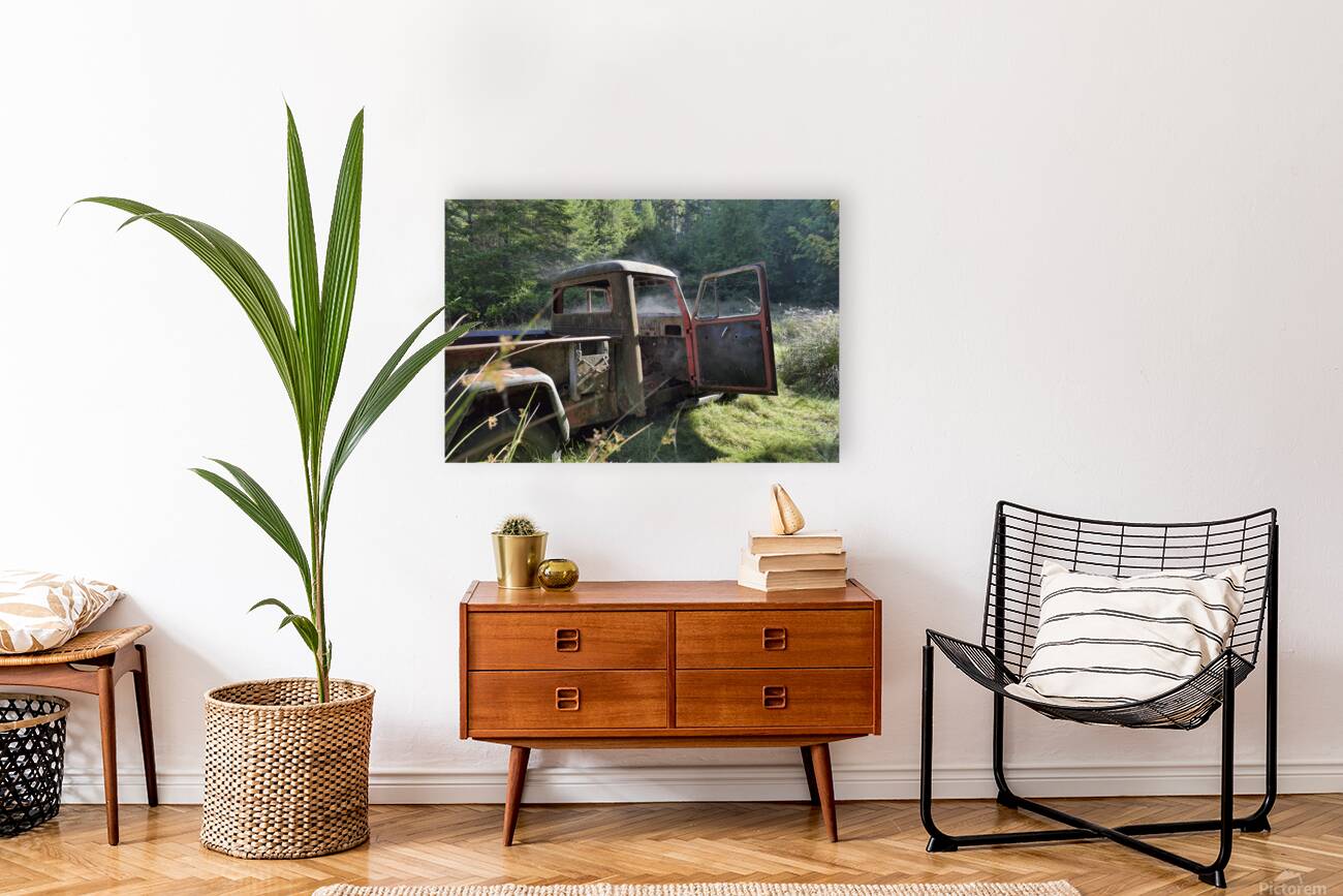 Old pickup truck with steam rising Reproduction