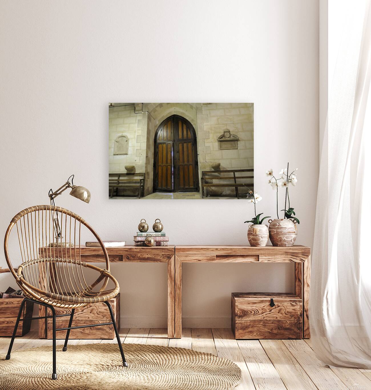 Shaft of light coming through the entrance door. Eglise de Saint Maurice. Chatillon-sur-Loire Centre. France Reproduction