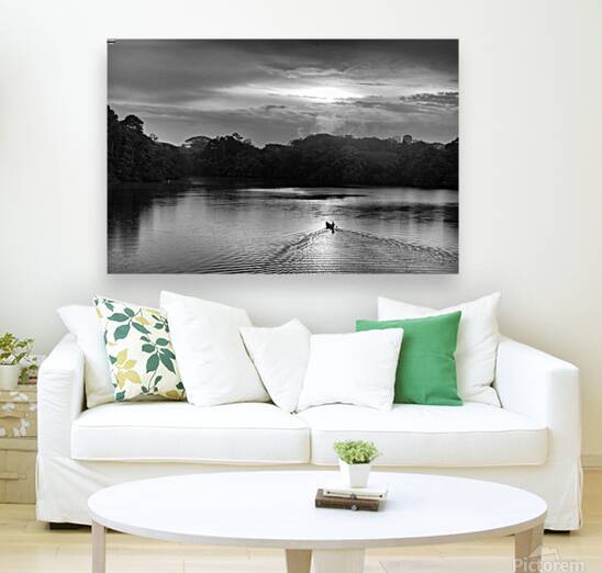 Canoeing on Lake Garzacocha Black and White Ecuador Reproduction