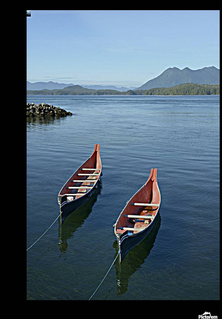 Two native canoes anchored in Tofino Harbour Reproduction