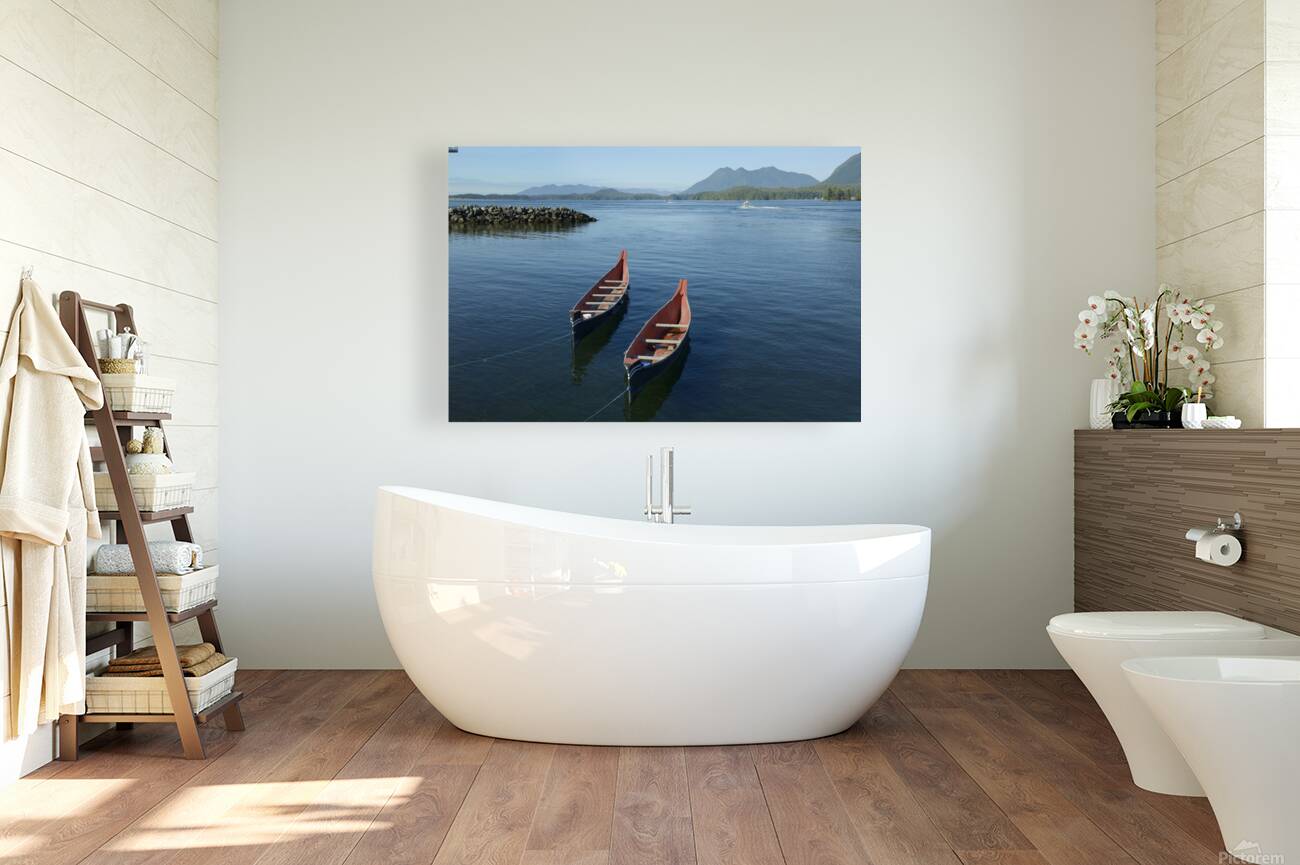 Two native canoes anchored in Tofino Harbour Reproduction