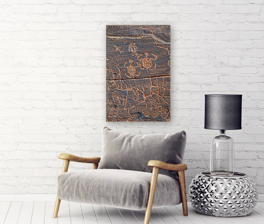 Ancient petroglyphs showcasing animal figures and geometric designs Crane Petroglyph Site Verde Valley Arizona Reproduction