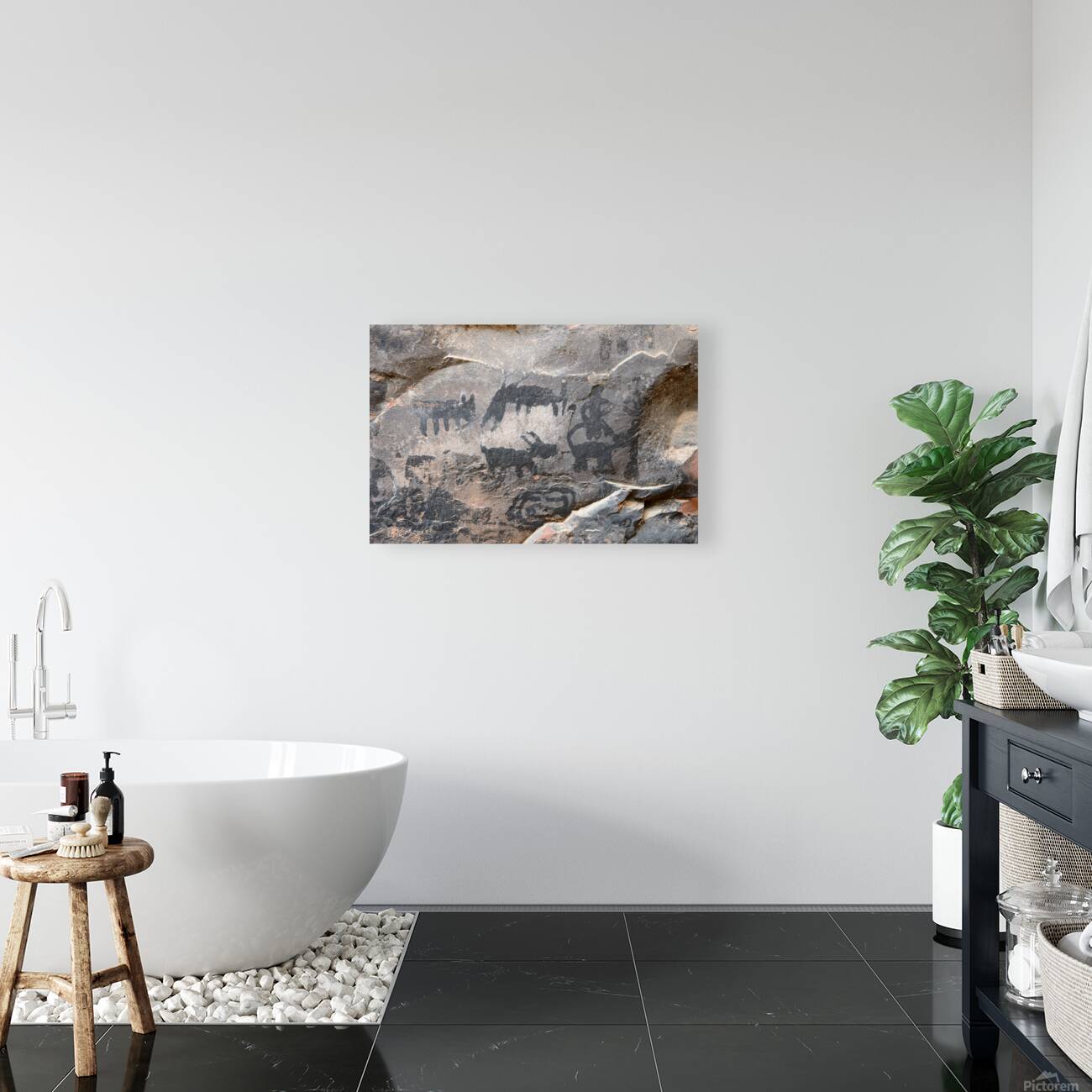 Black petroglyphs of animals Palatki Ruins Arizona USA Reproduction