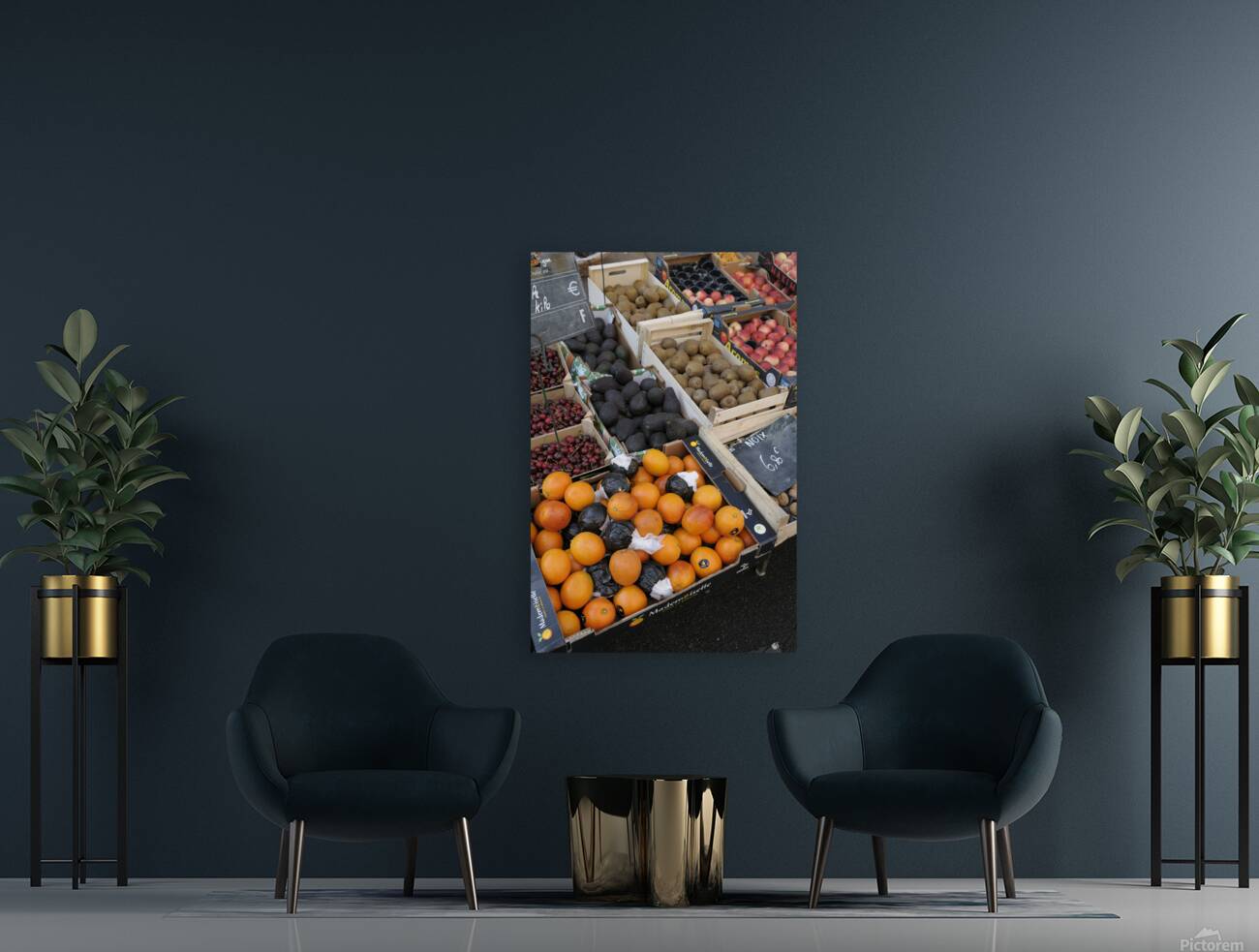 Oranges and avocados at a street market Châtillon sur Loire Centre France Reproduction