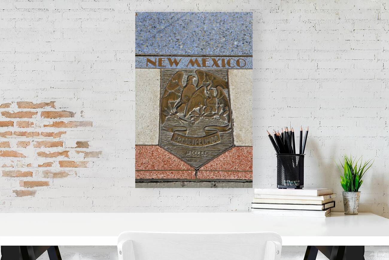 Bas relief plaque for New Mexico is inlaid into Hoover Dams plazas surface one of the seven states that fall within the Colorado Rivers basin. Hoover Dam Arizona Nevada USA Reproduction