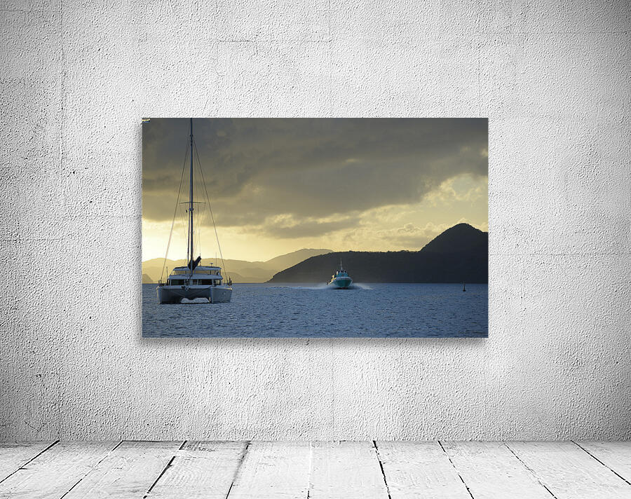 Passenger ferry and anchored catamaran at Sopers Hole Wall Preview