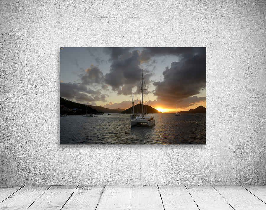 Caribbean sunset with catamarans and sailboats  Wall Preview