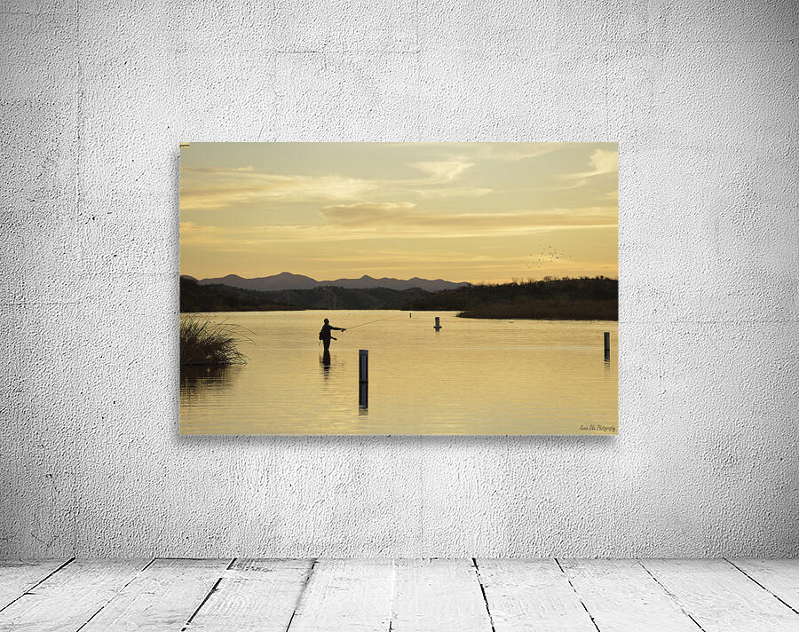 Fishing at sunset Patagonia Lake Wall Preview