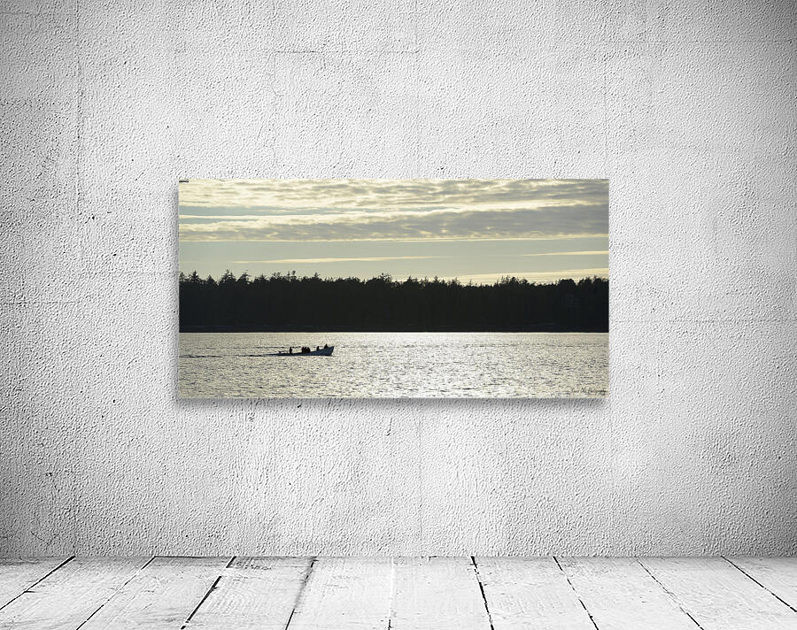 Backlit small boat coming into Tofino Wall Preview
