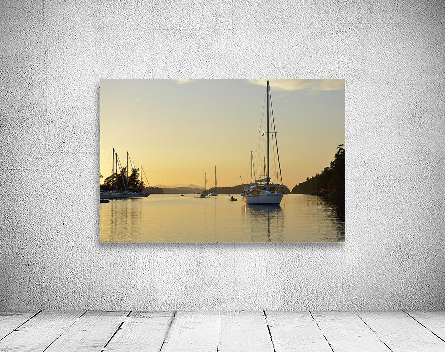 Sea kayaker and anchored boats in Princess Bay Wall Preview