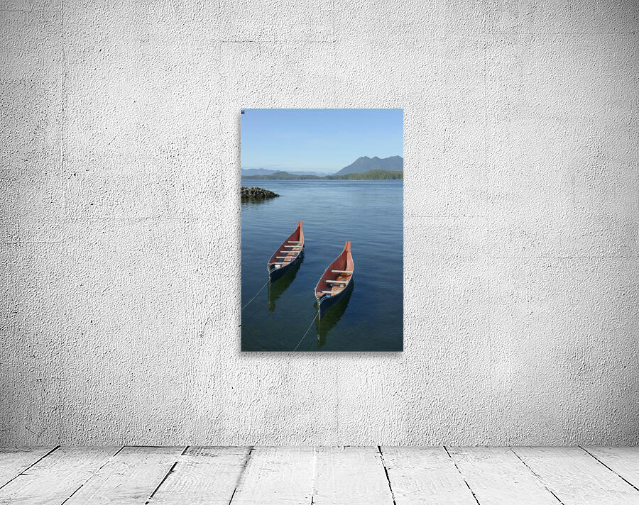 Two native canoes anchored in Tofino Harbour Wall Preview