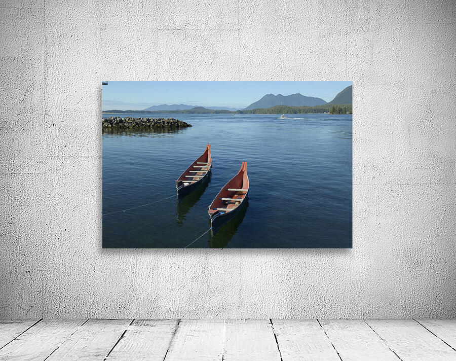 Two native canoes anchored in Tofino Harbour Wall Preview