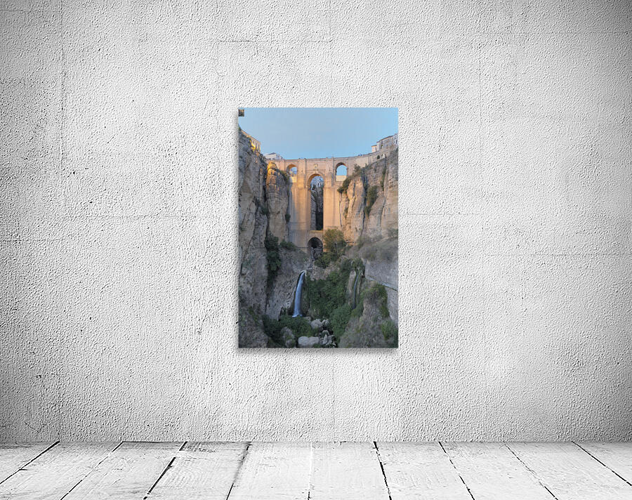Guadalevín River and waterfall at dusk Puente Nuevo El Tajo Gorge Ronda Málaga Andalusia Spain Wall Preview