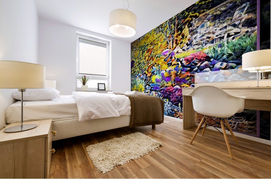 BLUE HERON IN A FANCIFUL GARDEN Mural print