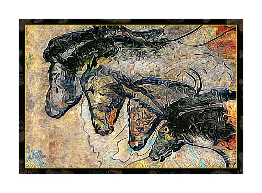 CHAUVET CAVE HORSES stylized Picture Frame print