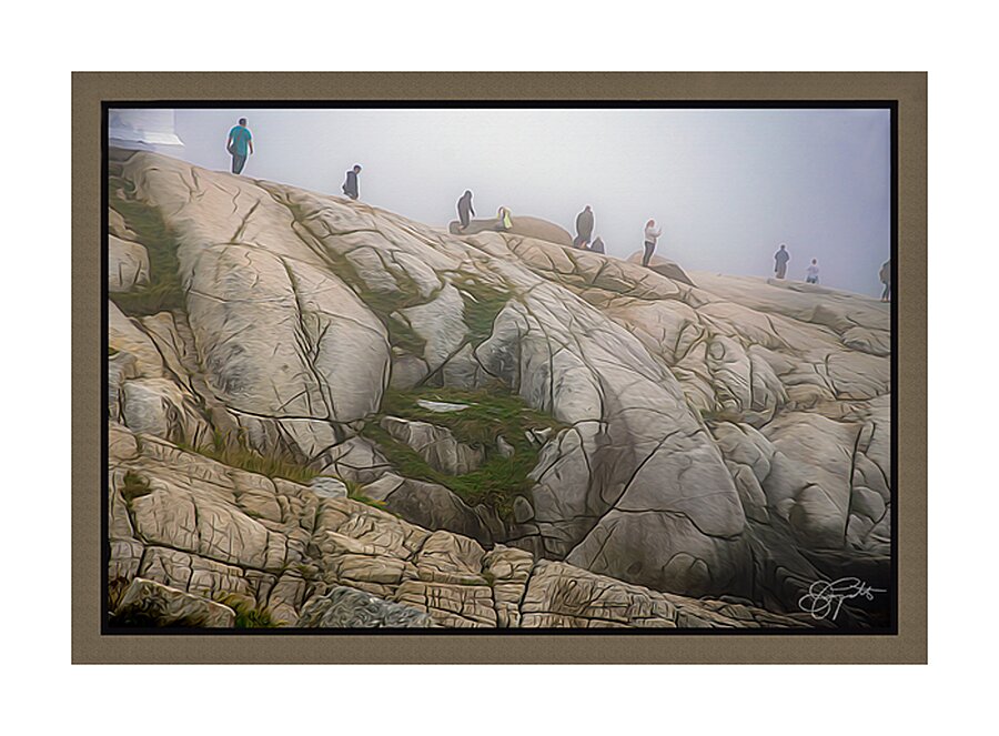 A FOGGY DAY AT PEGGY S COVE LIGHT HOUSE Picture Frame print