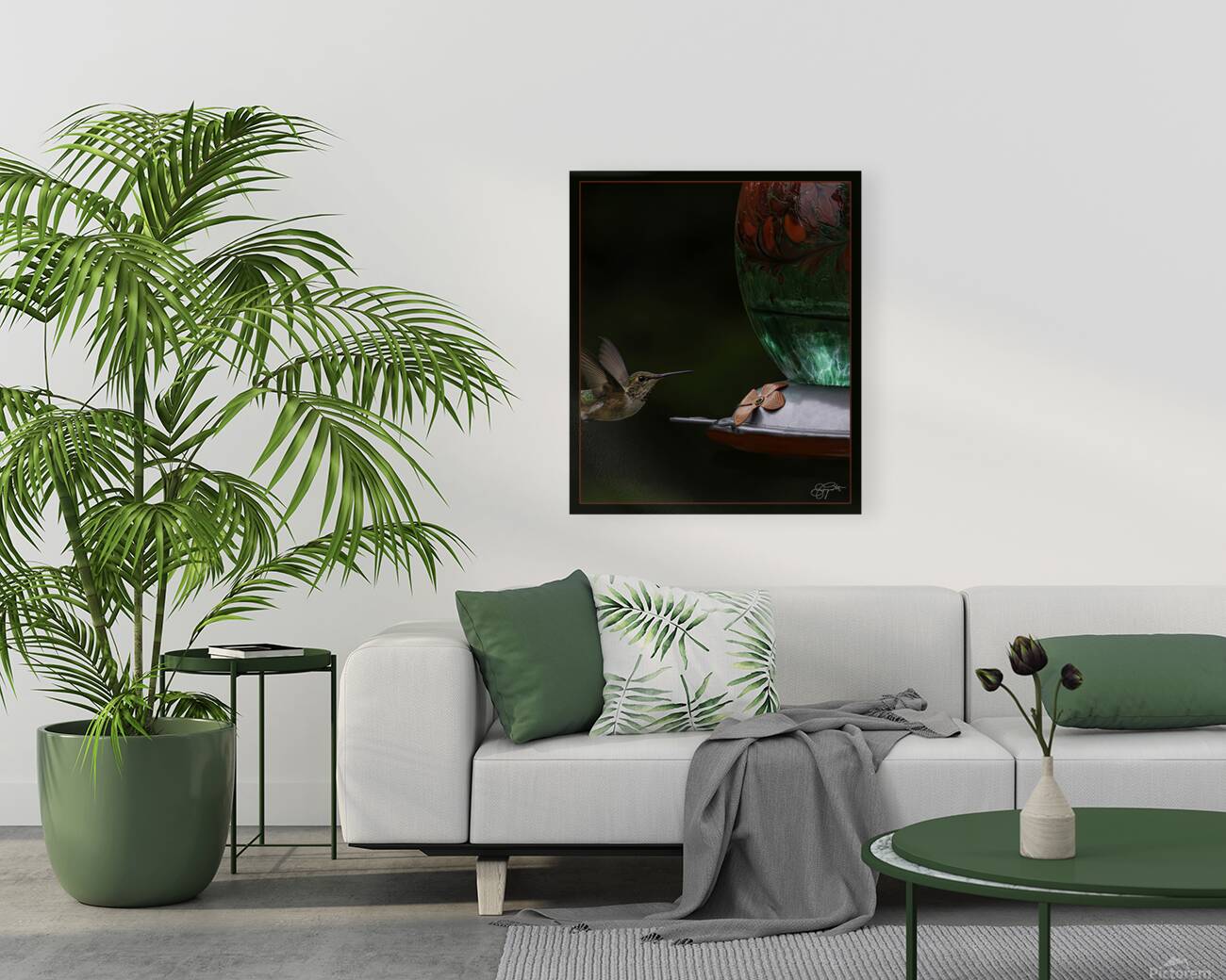 HUMMINGBIRD FLYING TO FEEDER Reproduction