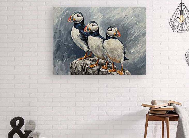 Puffin Trio on Cliff Edge   GIA2501 0655 OIL by JordiCarrio
