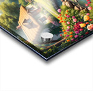 A fairytale cottage surrounded by a vibrant garden featuring a stream and sunlit path embodying cottagecore charm. Generative Al Acrylic print