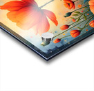 A vibrant painting of red poppies in a sunlit field with a central orange poppy and a dreamy blue sky above. Generative Al Acrylic print