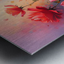 A vibrant painting of numerous roses showcasing delicate petals and shimmering dew creating a romantic atmosphere. Generative Al  Metal print