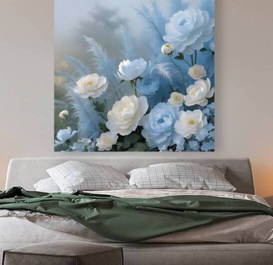 An enchanting painting of blue and white flowers capturing natures beauty and adding calm elegance to your decor_jpg by Arteza