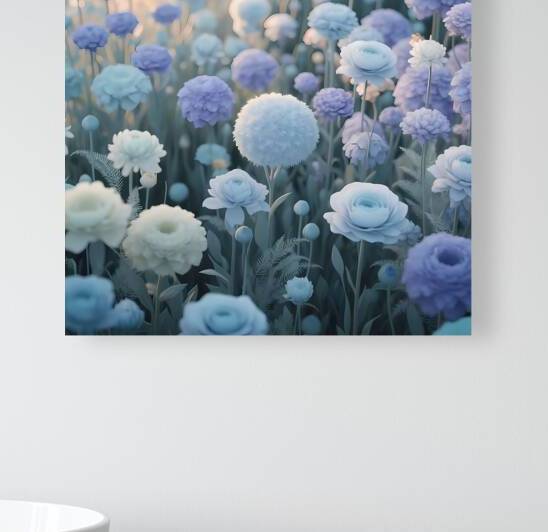 Enchanting pastel floral field with white blue and purple blooms creating a serene atmosphere for any space. Generative Al by Arteza