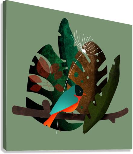 Bird Monstera Foliage Canvas Print