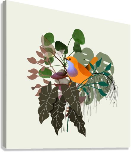 Monstera Bird Plants Canvas Print
