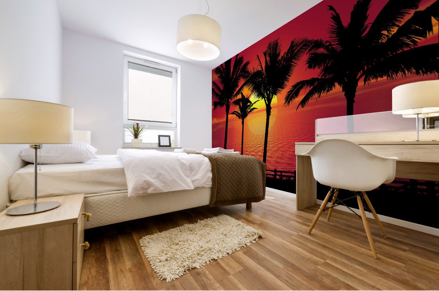Palm Trees Sunset night Mural print