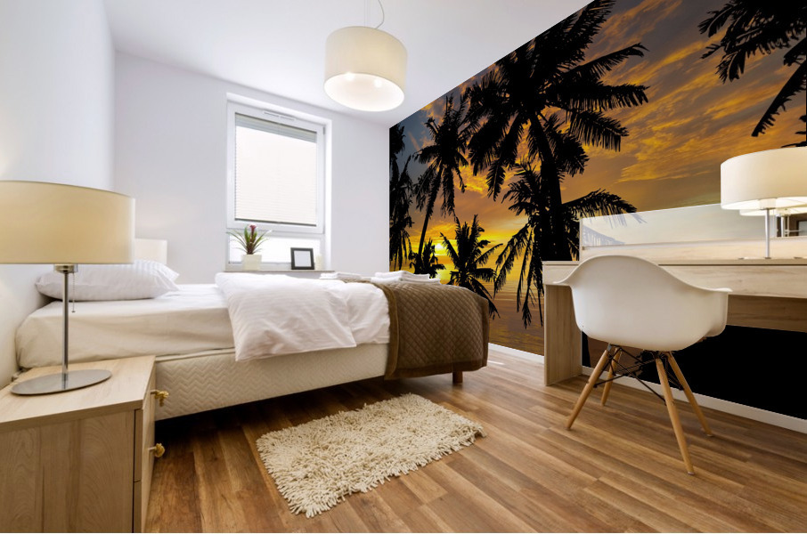 Sunset Palm Trees Tropical Mural print
