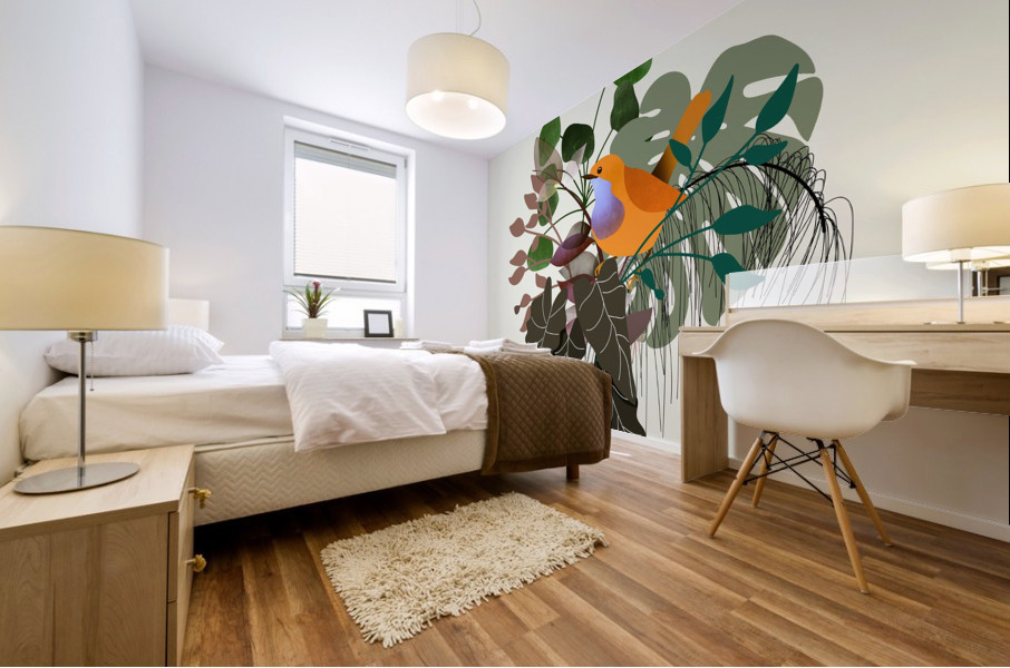 Monstera Bird Plants Mural print