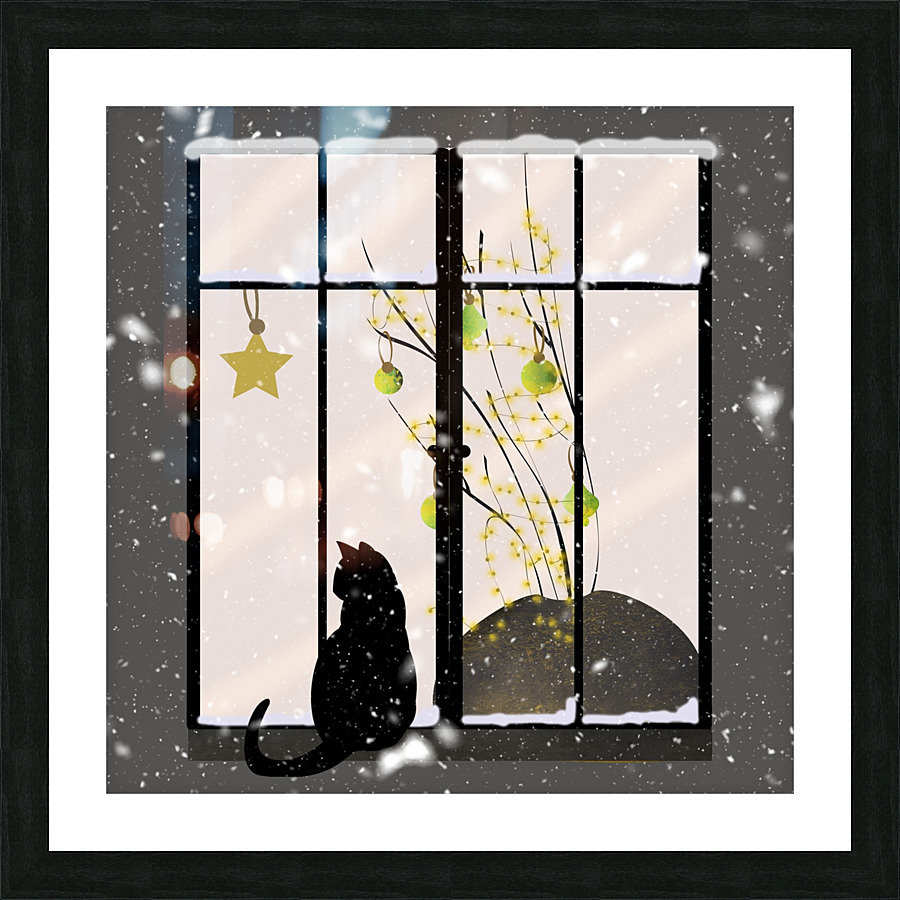 Cat Window Snow Picture Frame print