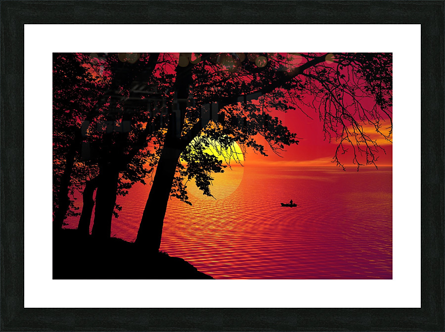 Sunset Trees Boat night Picture Frame print