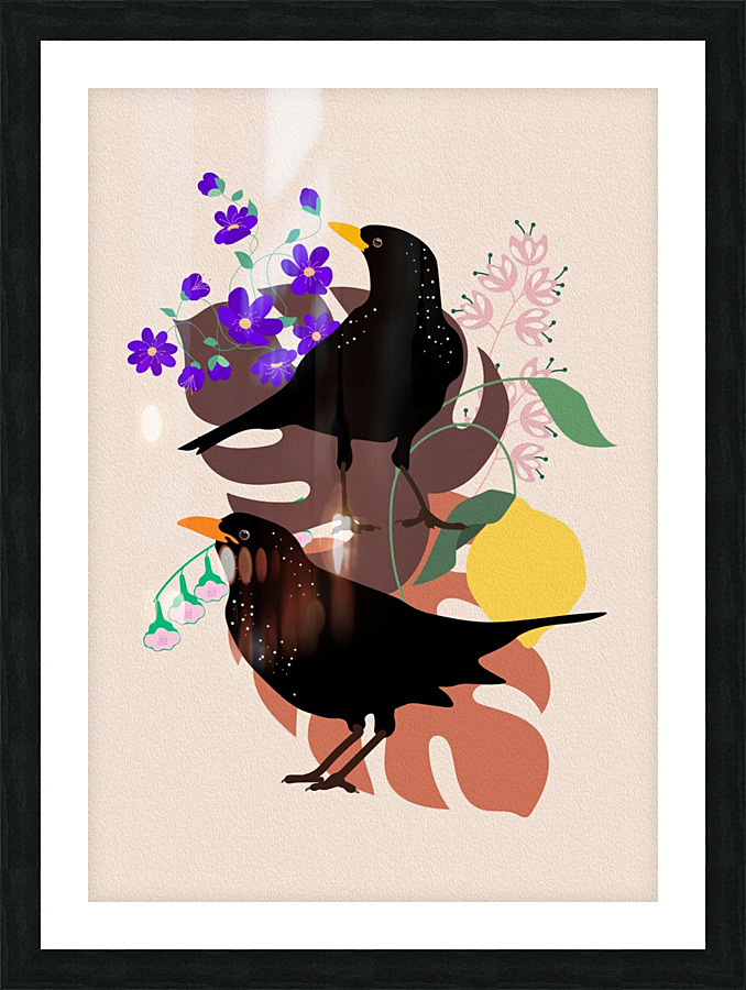 Bird Blackbird Drawing Picture Frame print