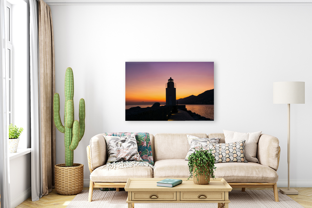 Lighthouse Sunset Sea Reproduction