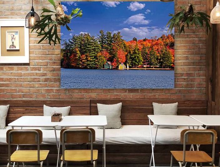 Autumn Leaves Yellow Boathouse ADK Adirondacks by Mark Barrett Photography