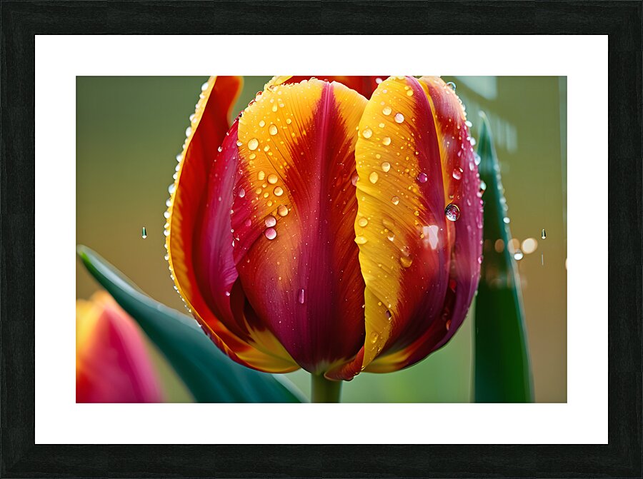 Clous-UP Beautiful Red and Yellow Tulips With RainDrops Picture Frame print