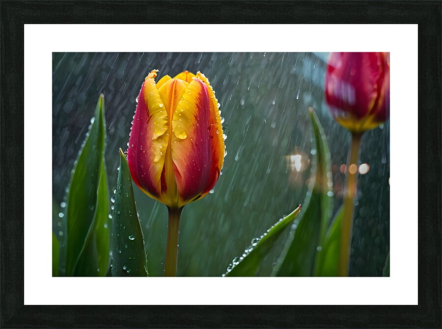 Clous-UP Beautiful Red and Yellow Tulips With RainDrops Picture Frame print
